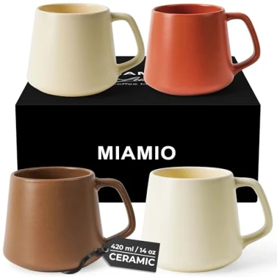 Afbeelding van MIAMIO Set koffiekopjes (4 stuks) / grote keramische mokken (420 ml) Mok voor cappuccino, thee, espresso magnetron en vaatwasmachinebestendig (pastelbeige)