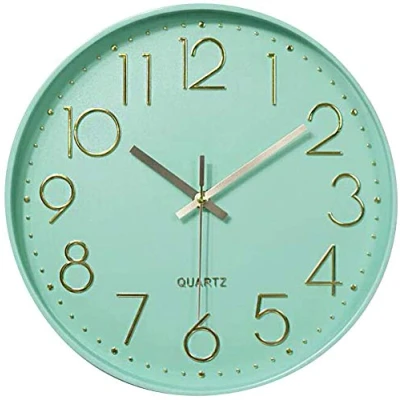 Afbeelding van Taodyans Stille wandklok, 30 cm, ronde kwartshorloge, werkt op batterijen, voor kantoor, klaslokaal, woonkamer, slaapkamer, mintgroen