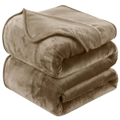 Afbeelding van HOZY Fleecedeken, 130 x 150 cm, lichtbruin, zacht en warm, 350 g/m², voor tweepersoonsbed, flanel, omkeerbaar, dubbelzijdig