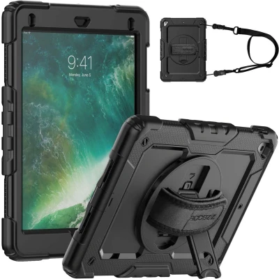 Afbeelding van Accezz Tablet Hoes Geschikt voor iPad 6 (2018) 9.7 inch / 5 (2017) Rugged Backcover Shoulder Strap Zwart