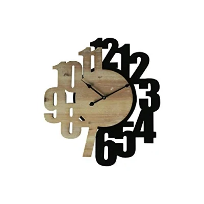 Afbeelding van Rebecca Mobili Moderne wandklokken, Mdf, zwart bruin, grote cijfers, voor keukenkamer, afmetingen: 56,5 x 50 4,5 cm (h b d) art. RE6568