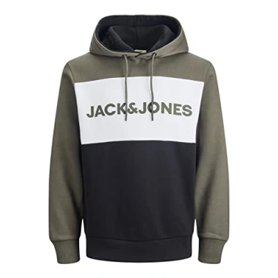 Afbeelding van JACK &amp; JONES Colourblocking logo hoodie voor heren, Groen (Dusty Olive/Reg)