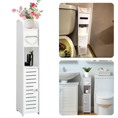 Afbeelding van Cheqo Badkamerkastje Toiletkast Badkamer Organizer Opbergkast of Slaapkamer Kast Badkamerkast Smal en Hoog