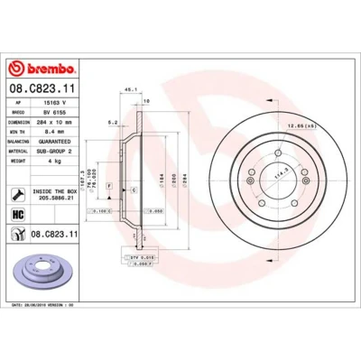 Afbeelding van BREMBO 08.C823.11 Remschijf 284 10 5 volledig Gecoat High carbon Met schroeven KIA: CARENS 4
