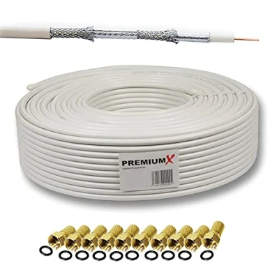 Afbeelding van PremiumX Basic coaxkabel van 30 m perfecte ontvangst met 135 dB viervoudige aluminium afscherming compatibel DVB S/S2, C, T, BK installaties inclusief 10 F aansluitingen