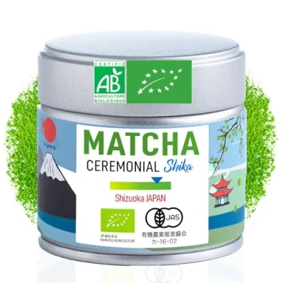 Image de ORIGEENS THE Matcha CEREMONIE Bio SHIKA Thé Japonais, origine Shizuoka Latte/Usucha Poudre de Vert Cérémonial, boîte 30g