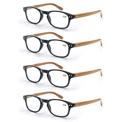 Afbeelding van MODFANS Set van 4 leesbrillen 2,75 heren en dames, bril vergrootglas licht veertakken, houteffect