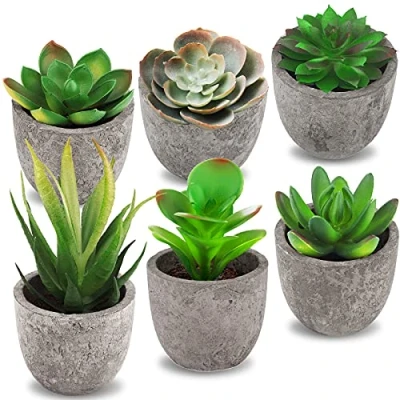 Afbeelding van Frasheng 6 stuks kunstvetplanten in potten, kleine vetplanten, kunstplanten voor binnen, groene kunstvetplanten, decoratie van huis en kantoor
