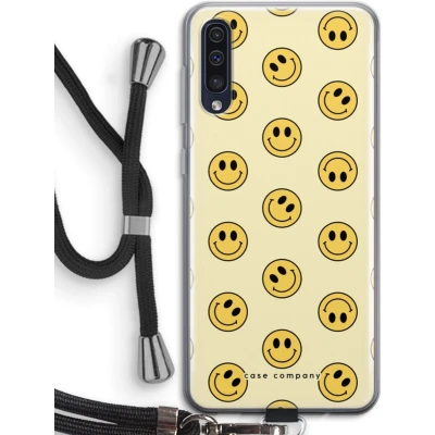 Afbeelding van hoesje met Koord geschikt voor Samsung Galaxy A50 Smiley N2 Telefoonhoesje Zwart Bescherming aan alle Kanten en Over de Schermrand