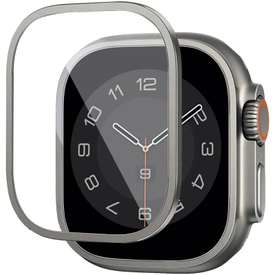 Afbeelding van WiWu Easy install gehard glazen screenprotector met rand voor de Apple Watch Series 7 9 45 mm Zilver