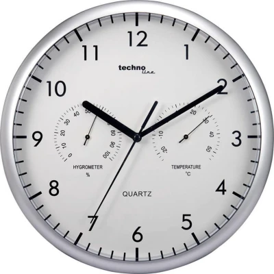 Afbeelding van WT 650 klassieke, analoge quartz wandklok met thermometer en vochtmeter
