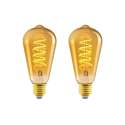 Afbeelding van Amazon Basics Vintage led lamp, E27 fitting, antieke stijl, retro amberglas, ST64, 4 W (komt overeen met 25 W), 1800 K, zeer warm licht, 2 stuks