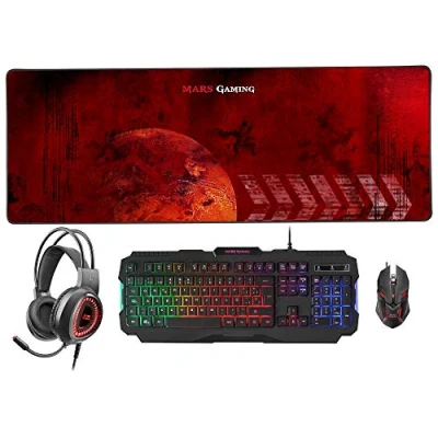 Afbeelding van MARSGAMING MCPRGB2FR, gaming combo toetsenbord + muis muismat XXL hoofdtelefoon, FR zwart