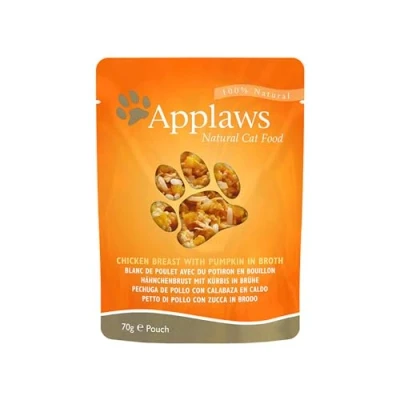 Afbeelding van Applaws Maaltijdzakjes in Bouillon Voordeelpakket 12 x 70 g Kattenvoer Kip met Pompoen