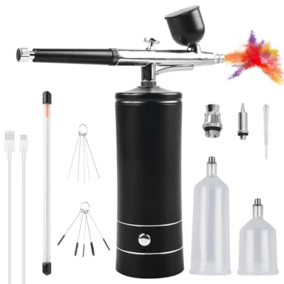 Afbeelding van draagbare airbrush set met compressor, draadloze set, luchtcompressor, mini dubbele actie voor schilderen, tatoeëren, nail art