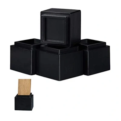 Afbeelding van Relaxdays 10028827_46 verhogingen set van 4, liften ca. 8,5 cm, tafels, andere meubels, 10 x 11,5 zwart, bamboe, 4