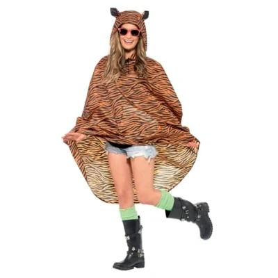 Afbeelding van &quot;Tijger poncho voor volwassenen Verkleedkleding One size&quot;