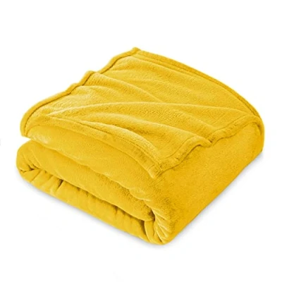 Afbeelding van Flanel fleecedeken, 130 x 160 cm, bankovertrek, fleece, deken voor eenpersoonsbed, dik, zacht en warm, hoogwaardige deken, geel
