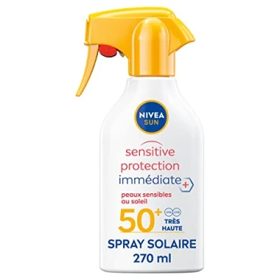Afbeelding van NIVEA SUN Sensitive Zonnespray, onmiddellijke bescherming, gevoelige huid, SPF 50+ (1 x 270 ml), vetvrije en geurvrije zonwering, waterbestendige zonnebrandcrème