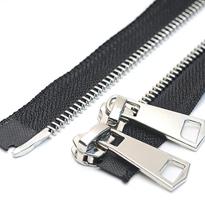 Afbeelding van ByaHoGa 60 cm, #5 metalen ritssluitingen, dubbele schuiver, deelbaar, zwart, 2 weg ritssluiting, metaal, met ritssluiting voor jassen (TW zilver)