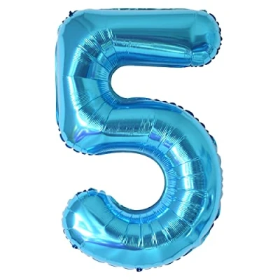 Afbeelding van Verjaardagsballon met cijfers 5 jaar opblaasbare ballon XXL reuzegrote blauwe van 101 cm verjaardagsdecoratie verjaardag, zweeft helium
