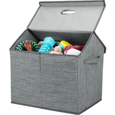 Afbeelding van BELLE VOUS Gray Woven Dog Toy Bin with lid Collapsible Foldable