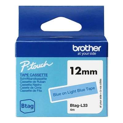 Image de Brother BTAG L33 bleu sur clair Rouleau (1,2 cm x 4 m) 1 cassette(s) boîte de suspension bande d&#039;étiquettes