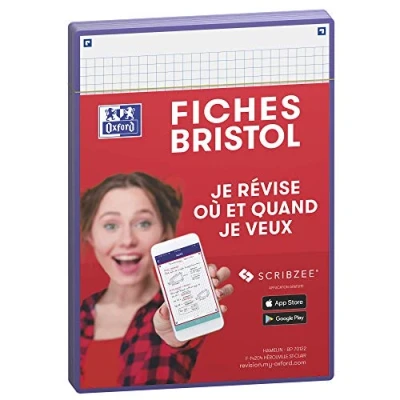 Afbeelding van Oxford Revision 2.0 set van 50 A5 formaat Bristolkaarten (14,8 x 21 cm) kleine dubbelzijdige vierkantjes, paars kader