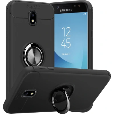 Afbeelding van Cadorabo Hoesje geschikt voor Samsung Galaxy J7 2017 in ZWART GRIJS Beschermhoes met focusring van TPU Case Cover siliconen