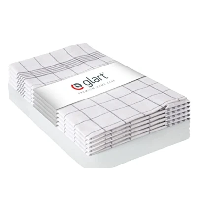 Image de Glart 48KG1 Lot de 5 torchons cuisine, 50x70 cm, 100% coton certifié OEKO TEX, à carreaux gris, prélavés
