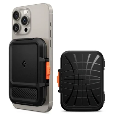 Afbeelding van Spigen Lock Fit MagFit Magnetische kaarthouder ontworpen voor Magsafe met kickstand, compatibel iPhone 16/15/14/13/12 Wallet modellen, zwart