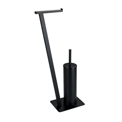 Afbeelding van WENKO Toiletbutler Lirio zwart mat Toiletrolhouder en Toiletborstel met houder