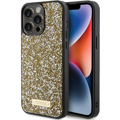 Afbeelding van Guess Rhinestones Metal Logo Back Case Geschikt voor Apple iPhone 15 Pro (6.1&quot;) Goud