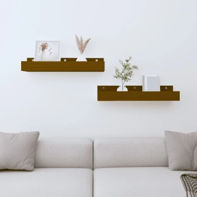 Afbeelding van Wandschappen 2 st 50x12x9 cm massief grenenhout honingbruin