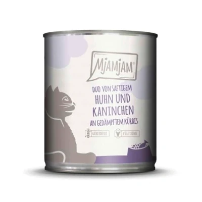 Afbeelding van 6x 800g MjAMjAM Duo Sappige Kip &amp; Konijn op Gestoomde Pompoen Natte Kattenvoer