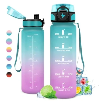 Afbeelding van Kinderdrinkfles, 500 ml, lekvrije sportwaterfles, sportwaterfles met tijdweergave, waterfles voor kinderen, meisjes, sport, school