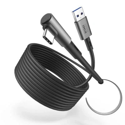 Afbeelding van KIWI design Link kabel, 5 m, compatibel met Quest 3S/Quest 3 accessoires, 2/Pro/Pico 4 PC Steam VR, USB 3.0, verbindingskabel Gbit/s, supersnel (zwart)