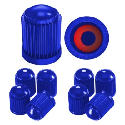 Afbeelding van Pitlane Performance® 10 stuks autobandenventieldoppen voor auto, SUV, motorfiets, fiets alle Schrader ventielen (blauw)