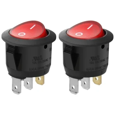 Afbeelding van Heschen 3 polige ronde aan/uit schakelaar, rood licht 10 A, 250 VAC (2 stuks)