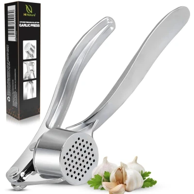 Afbeelding van HI NATURE™ Knoflookpers Knoflookpers/Gemberpers Garlic press Ergonomische Handgreep knoflook pers Vaatwasser bestendig Ovaal, zilver
