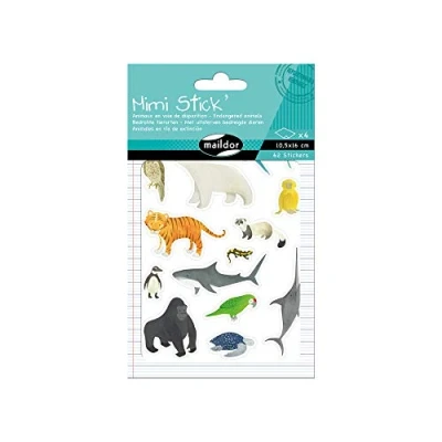 Afbeelding van Maildor AE021O een zakje met Mimi Stick&#039; stickers, 4 planken, 10,5 x 16 cm, bedreigde dieren (62 stickers)