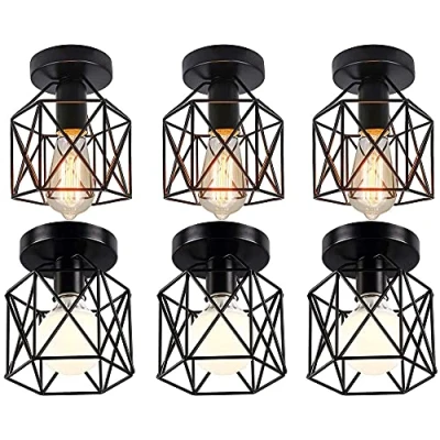 Afbeelding van iDEGU Set van 6 industriële plafondlampen, 15 cm, kroonluchter, smeedijzer, zwart, kooi, hanglamp, voor slaapkamer, entree, café, bar (6 stuks)
