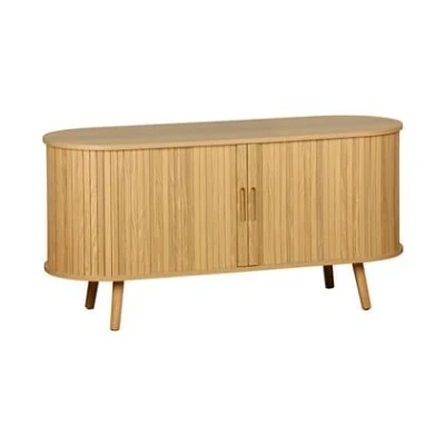 Afbeelding van sweeek Scandinavisch tv meubel, 2 schuifdeuren, 4 vakken, gegroefd houteffect, 120cm
