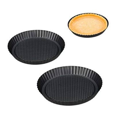 Afbeelding van Relaxdays taartbodem quiche 3 stuks 21, 26 en 28 cm bakvorm taart antiaanbaklaag