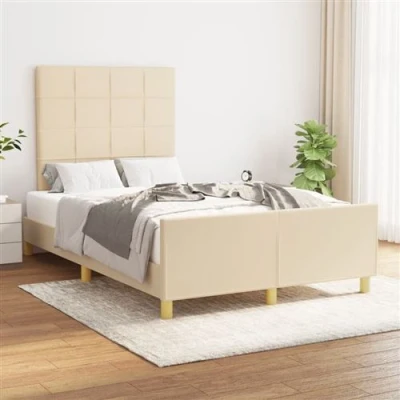 Afbeelding van vidaXL Bedframe met hoofdeinde stof crèmekleurig 120x200 cm