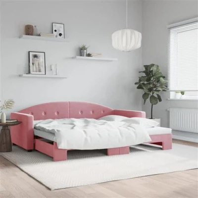 Afbeelding van vidaXL Slaapbank met onderschuifbed 90x200 cm fluweel roze