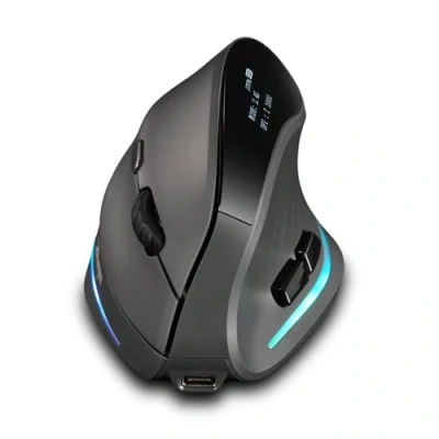 Afbeelding van zelotes Verticale draadloze muis, Bluetooth muis met display, oplaadbaar, 7 toetsen, 4000 dpi, ergonomische draagbare voor pc, tablets, laptop