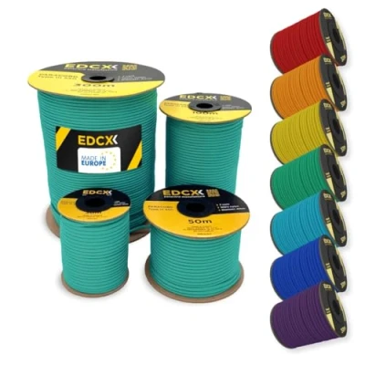 Afbeelding van EdcX Paracord van nylon 4 mm 550, 30 m, type III, touw 100% nylon, met 7 strengen, in effen kleuren (smaragdgroen, m)
