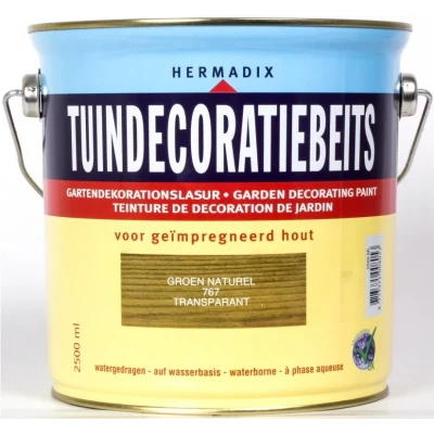 Afbeelding van Hermadix Tuindecoratiebeits Transparant 767 Groen Naturel 2,5 liter Tuinbeits