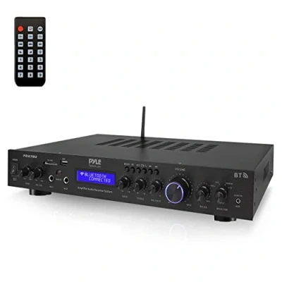 Afbeelding van Pyle Bluetooth audio oversterker, 5 kanaals stereoversterker voor thuisbioscoop, draadloze streaming, MP3/USB/SD/AUX/FM 200 W, LCD ID3 display, zwart
